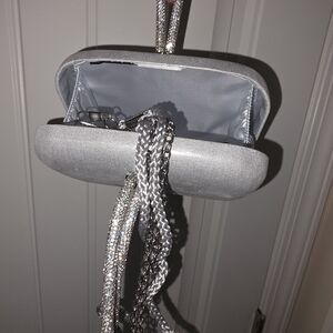 Nina Shimmering Silver Wristlet Clutch